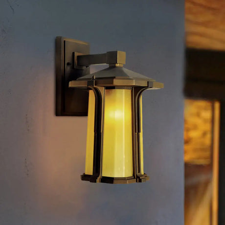 Retro-Style Outdoor Wall Mounted Glass Lantern Sconce - Single Head Light Fixture (Tan/White) Tan