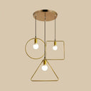 Retro Style Pendant Light: Round/Linear Canopy Gold Metal Frame 3 Lights Different Shade / Round