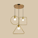 Retro Style Pendant Light: Round/Linear Canopy Gold Metal Frame 3 Lights Different Shade / Round