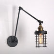 Retro Style Swing Arm Wall Lamp With Metal Shade - Black Cylindrical Cage Design Bedroom Fixture 1