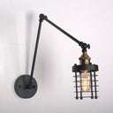Retro Style Swing Arm Wall Lamp With Metal Shade - Black Cylindrical Cage Design Bedroom Fixture 1