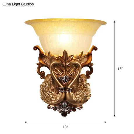 Retro Style Wall Mounted Lamp - Swans Design With Ribbed Glass Shade In Gold