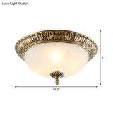Retro Style White Glass Brass Ceiling Fixture With Dome Design - 2/3 - Light Flush Mount Lighting