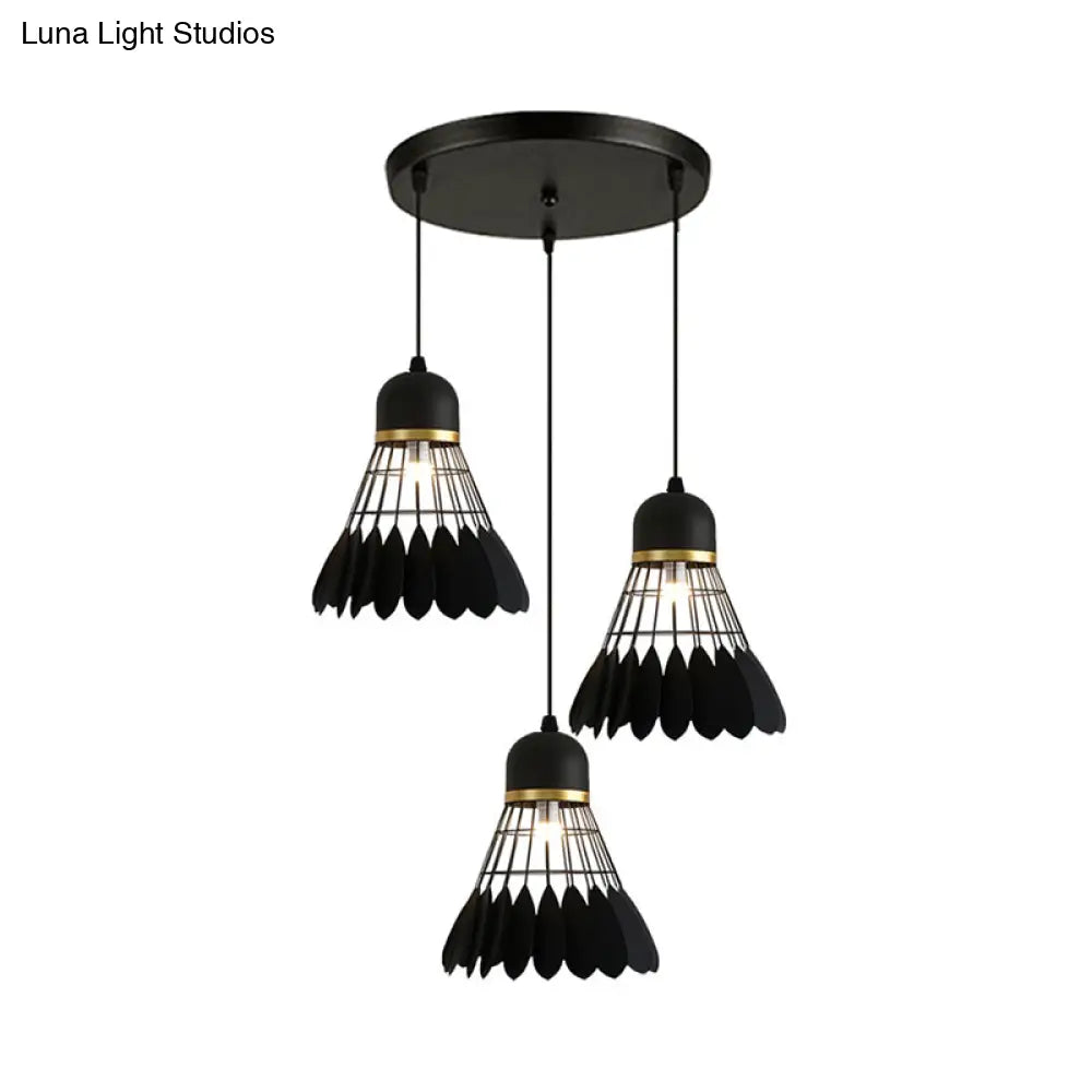 Retro Stylish Black Finish Metal Pendant Lighting With 3 Light Fixtures For Badminton Theme