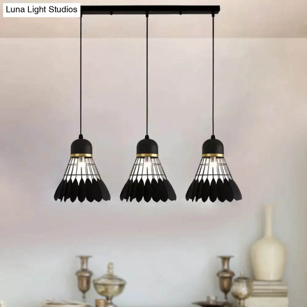 Retro Stylish Black Finish Metal Pendant Lighting With 3 Light Fixtures For Badminton Theme