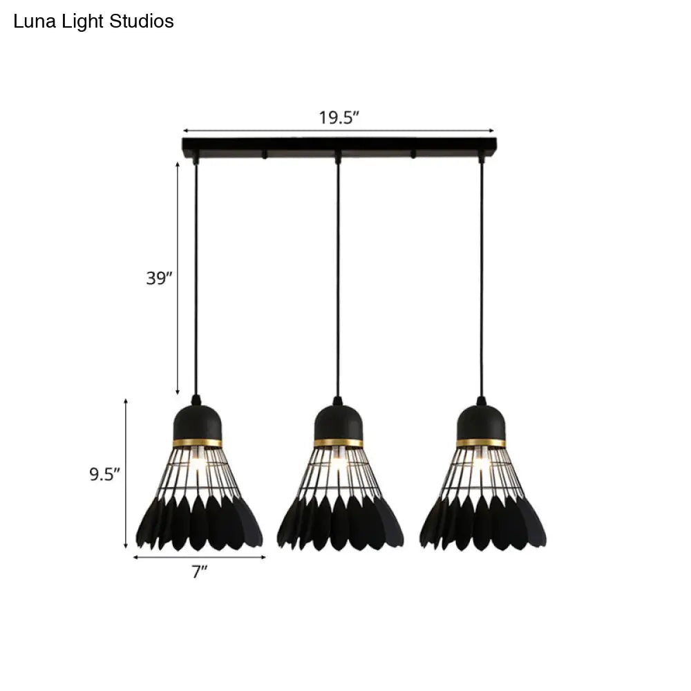 Retro Stylish Black Finish Metal Pendant Lighting With 3 Light Fixtures For Badminton Theme