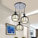 Retro Stylish Domed Cage Hanging Lamp - 3 Metal Pendant Lights With Clear Crystal Ball Deco In