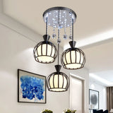 Retro Stylish Domed Cage Hanging Lamp - 3 Metal Pendant Lights With Clear Crystal Ball Deco In