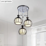 Retro Stylish Domed Cage Hanging Lamp - 3 Metal Pendant Lights With Clear Crystal Ball Deco In