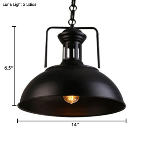 Retro Stylish Metal Pendant Lighting - 1 Bulb 13’/14’/16’ Diameter Bowl Black/White Inner/White
