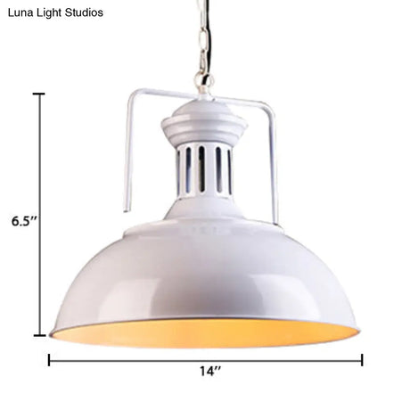 Retro Stylish Metal Pendant Lighting - 1 Bulb 13’/14’/16’ Diameter Bowl Black/White Inner/White