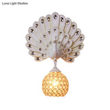 Retro Stylish Wall Sconce With Clear Crystal And Peacock Backplate In Silver/White