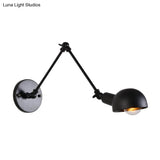 Retro Swing Arm Wall Lamp - Single-Bulb Iron Lighting With Bowl Shade Black 8+8/12+12