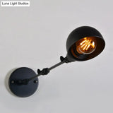 Retro Swing Arm Wall Lamp - Single-Bulb Iron Lighting With Bowl Shade Black 8+8/12+12