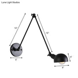 Retro Swing Arm Wall Lamp - Single-Bulb Iron Lighting With Bowl Shade Black 8+8/12+12