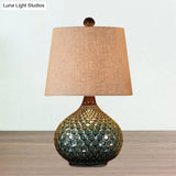 Retro Tapered Drum Fabric Night Lamp - 1-Light Living Room Table Light In White/Coffee With Onion