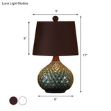 Retro Tapered Drum Fabric Night Lamp - 1-Light Living Room Table Light In White/Coffee With Onion