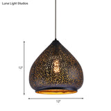 Retro Teardrop Iron Hanging Lamp: Hollowed-Out Design Black 8/12 Width