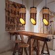 Retro Three-Light Bamboo Pendant Lamp In Brown Ideal For Dining Room