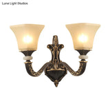 Retro Wall Mounted Light Fixture With Black 1/2-Bulb Milky Glass Flared Shade