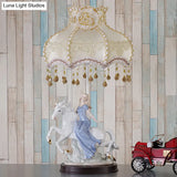 Retro Wave Edge Table Lamp With Ceramic Woman And Horse Decor - White Night Light