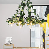 Retro Wheel Iron Chandelier Pendant Light With Plant Decor - Black 3/6 Heads 6 /