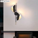 Ribbed Curved Sheet Sconce - Postmodern 2 Heads Wall Mount Lighting For Stair Black & Gold