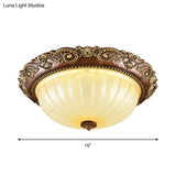 Ribbed Glass Ceiling Flush Foyer Led Mount Light In Brown - Traditional Bowl Design