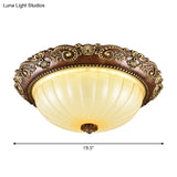Ribbed Glass Ceiling Flush Foyer Led Mount Light In Brown - Traditional Bowl Design
