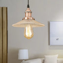 Ribbed Glass Cone Pendant Light Fixture For Dining Room - 1-Light Factory Brass/Copper Finish Copper