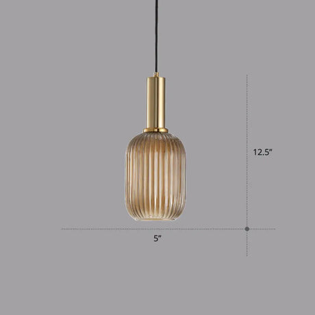 Ribbed Glass Hanging Light: Modern Bottle Shape 1-Bulb Pendant For Dining Room Cognac / 5