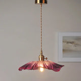 Ribbed Glass Vintage Floral Hanging Lamp Pendant - Single-Bulb Lighting For Restaurants Purple