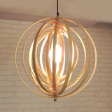 Rippling Sphere Wood Pendant Light Kit - Asian 1 Beige Hanging Fixture For Table