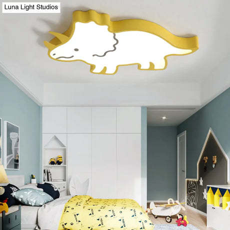 Roaring Fun: Dinosaur Design Led Flush Pendant Light For Kids Rooms Yellow / Warm Ceiling
