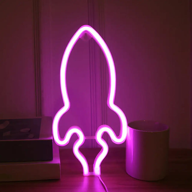 Rocket Inspired Night Stand Lamp - Led Wall Light For Childrens Bedroom Usb Powered White / Pink