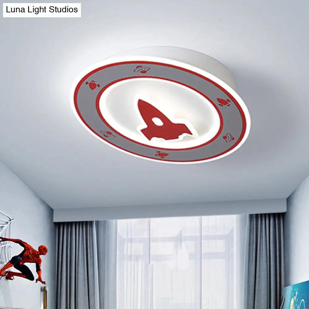 Rocket Led Ceiling Light For Boys’ Room - Acrylic Flush Mount Fixture In Blue/Red