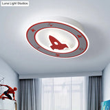 Rocket Led Ceiling Light For Boys’ Room - Acrylic Flush Mount Fixture In Blue/Red
