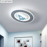 Rocket Led Ceiling Light For Boys’ Room - Acrylic Flush Mount Fixture In Blue/Red