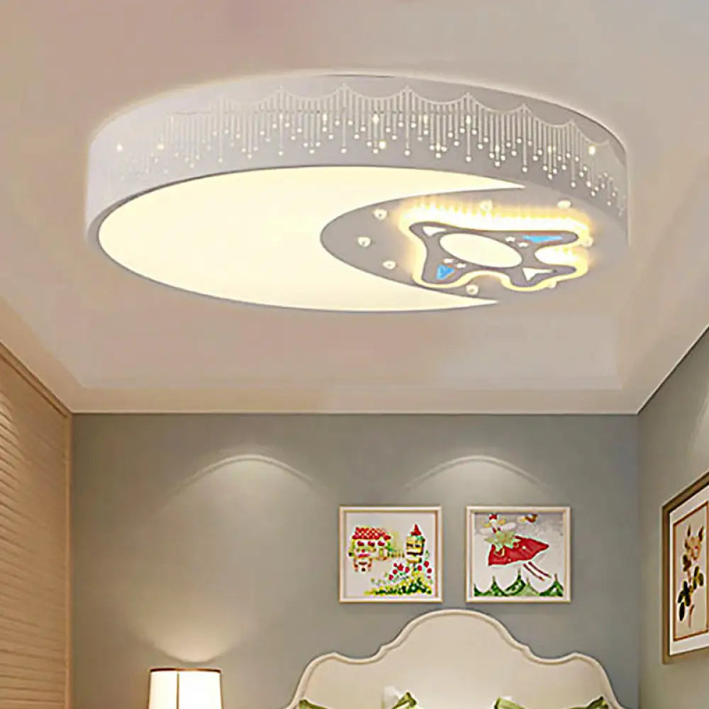 Rocket Metal Ceiling Lamp For Game Room - Stylish White Moon Flush Mount Light /