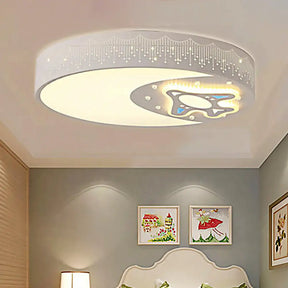 Rocket Metal Ceiling Lamp For Game Room - Stylish White Moon Flush Mount Light /