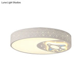 Rocket Metal Ceiling Lamp For Game Room - Stylish White Moon Flush Mount Light