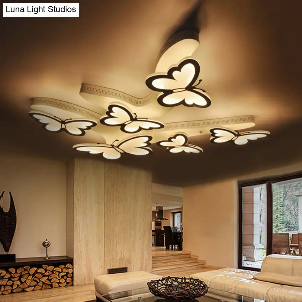 Romantic Butterfly Ceiling Light For Girls Bedroom - White Acrylic Flush Mount