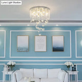 Romantic Butterfly Crystal Flush Ceiling Light For Shop - Round Metal White Fixture