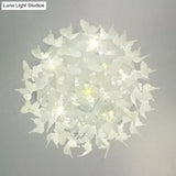 Romantic Butterfly Crystal Flush Ceiling Light For Shop - Round Metal White Fixture