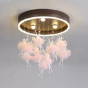 Romantic Canopy Ceiling Light With Ballet Deco Led Flush Mount For Kids Bedroom Pink