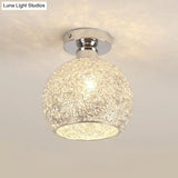 Romantic Chrome Flush Mount Ceiling Light With Crystal Accent For Corridor