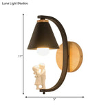 Romantic Cone Shade Wall Sconce With Metal Couple Detail - Ideal For Study Room Lighting