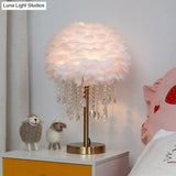 Romantic Feather Table Lamp: Modern Domed 1-Light Night Light With Crystal Decor