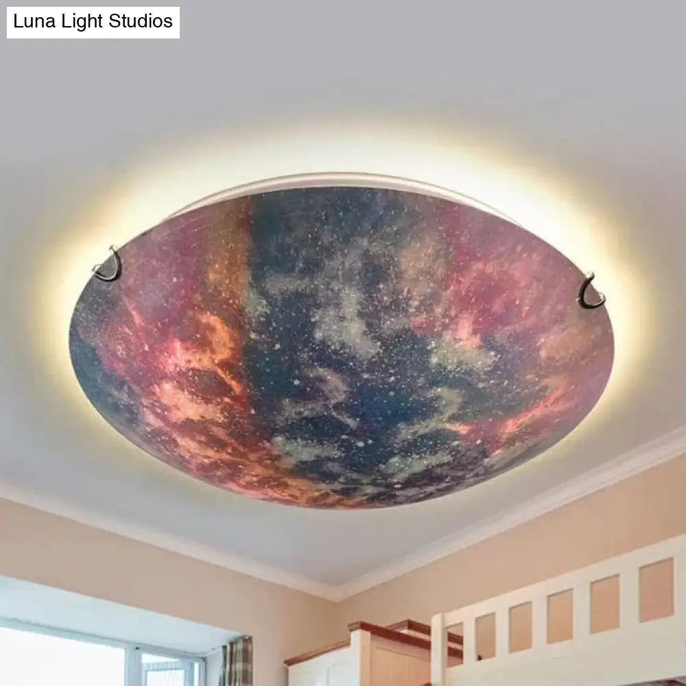 Romantic Glass Ceiling Lamp- Kindergarten Sunset Flush Mount Light With Multi-Color Glow