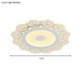 Romantic Led Ceiling Mount Light With Acrylic Rose Edge - Ideal For Girls’ Bedroom